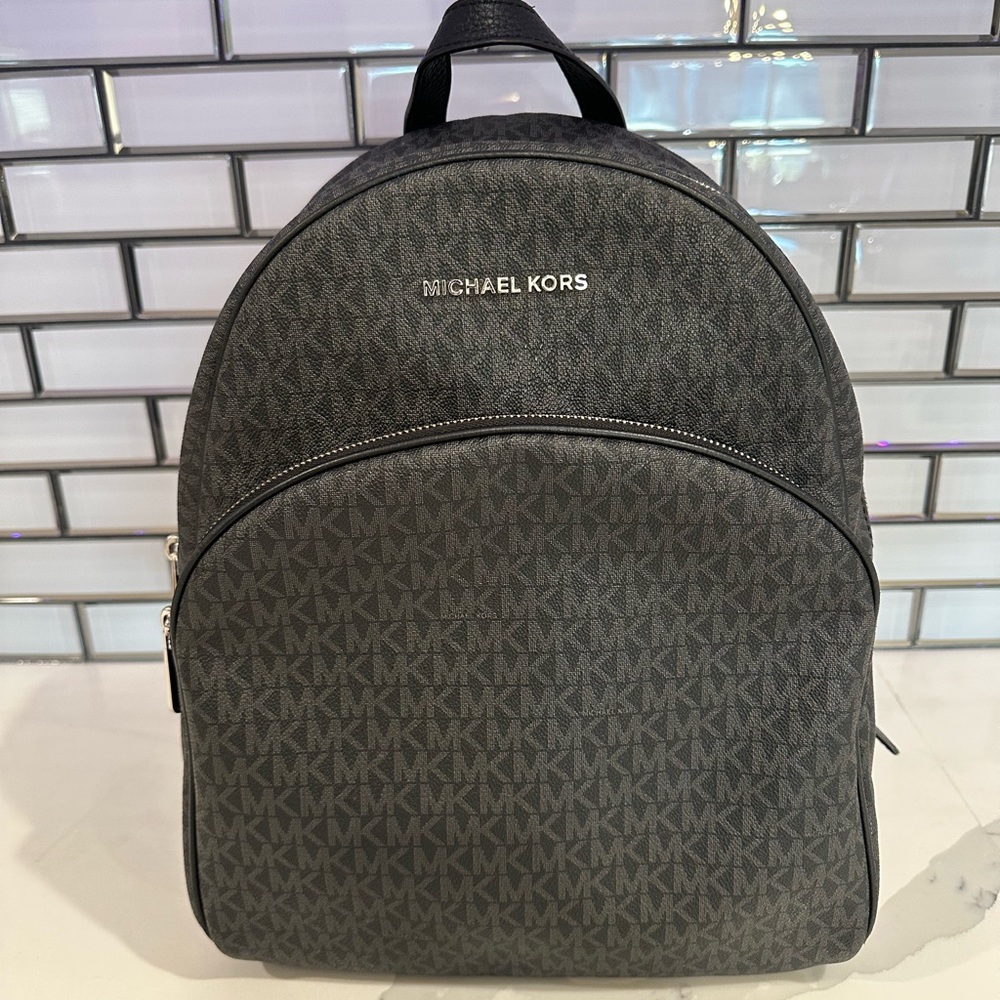 Michael Kors Logo Backpack Purse – Black/Grey MK Monogram